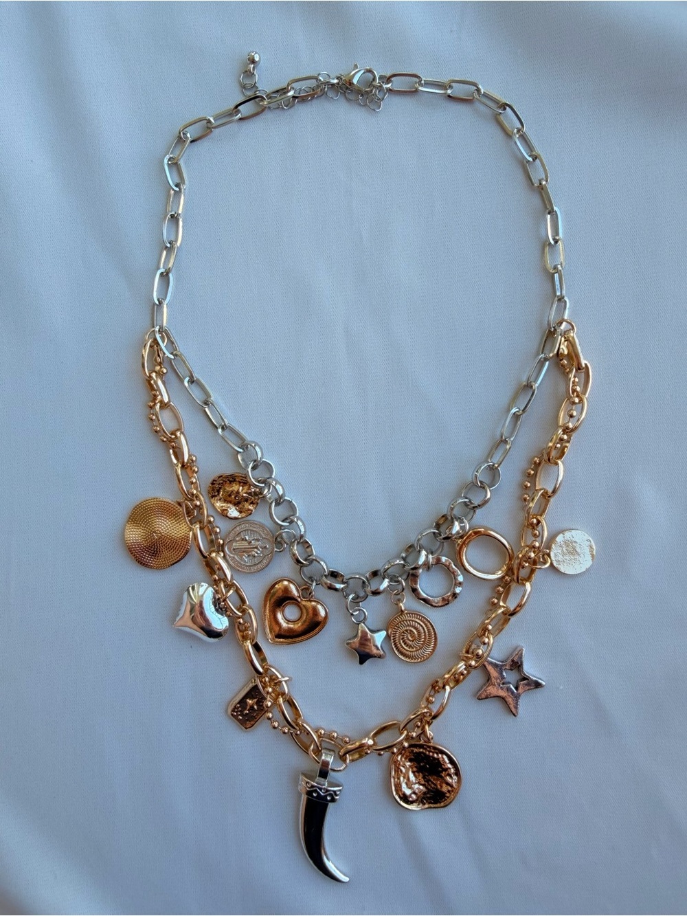 Two-Tone Gold & Silver Charm Layer Necklace - Picture 7 of 8